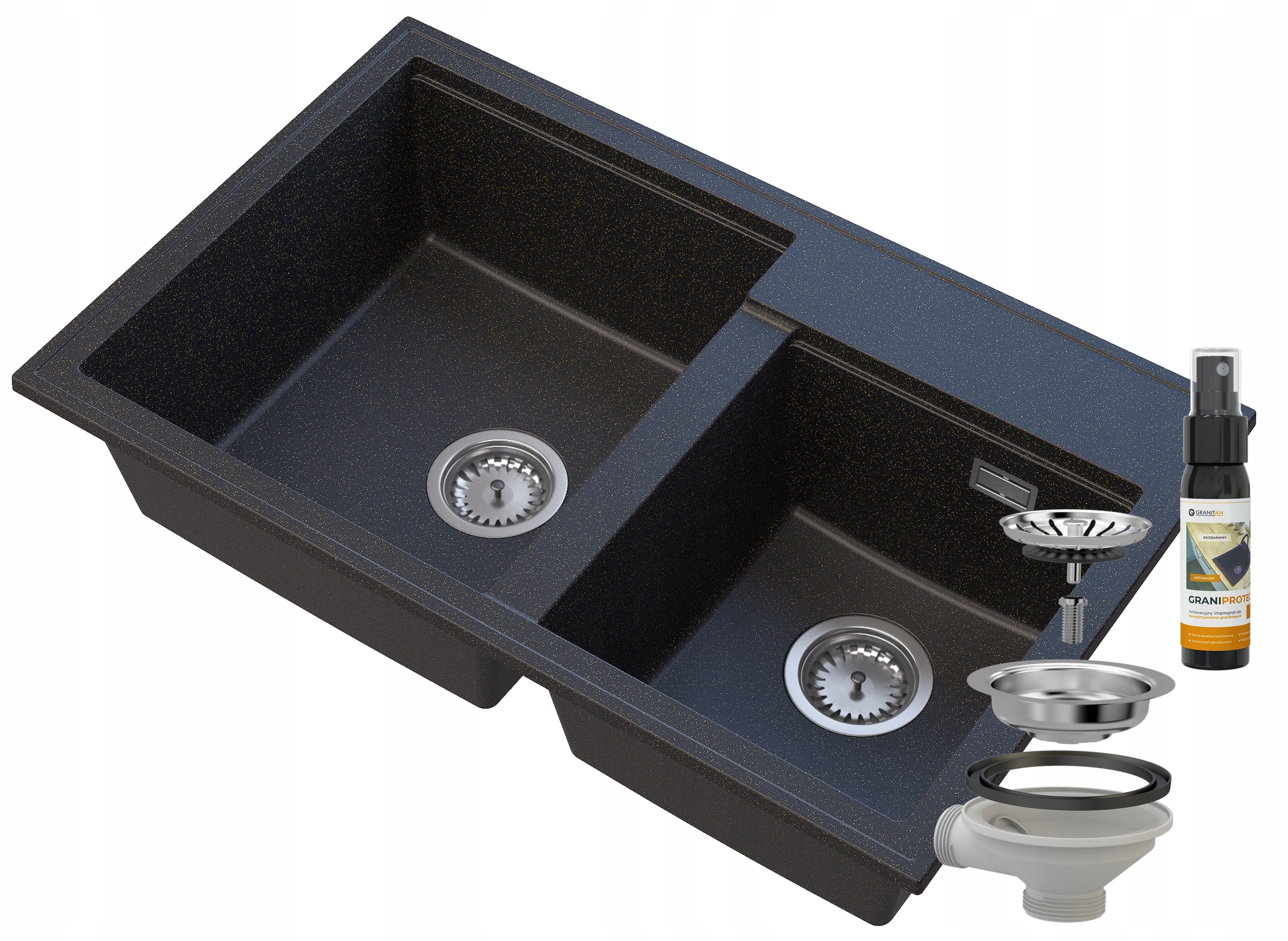 Dvojkomorové Umývadlo Hektor Zlatý Granit Sifón Chróm