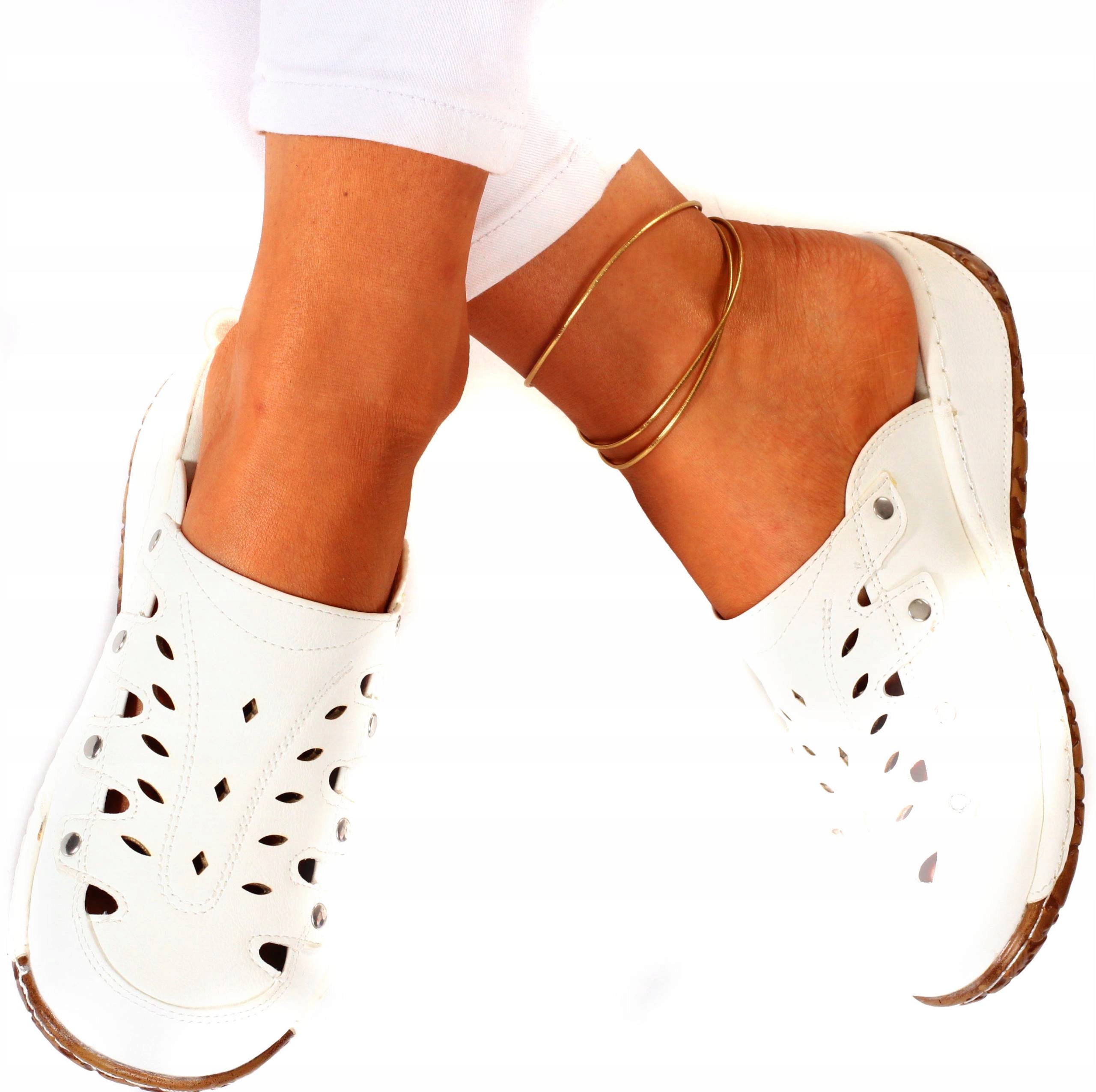 ORTOPEDYCZNE KLAPKI DAMSKIE LEKKIE SZYTE SKÓRA Kod producenta 0042WHITE