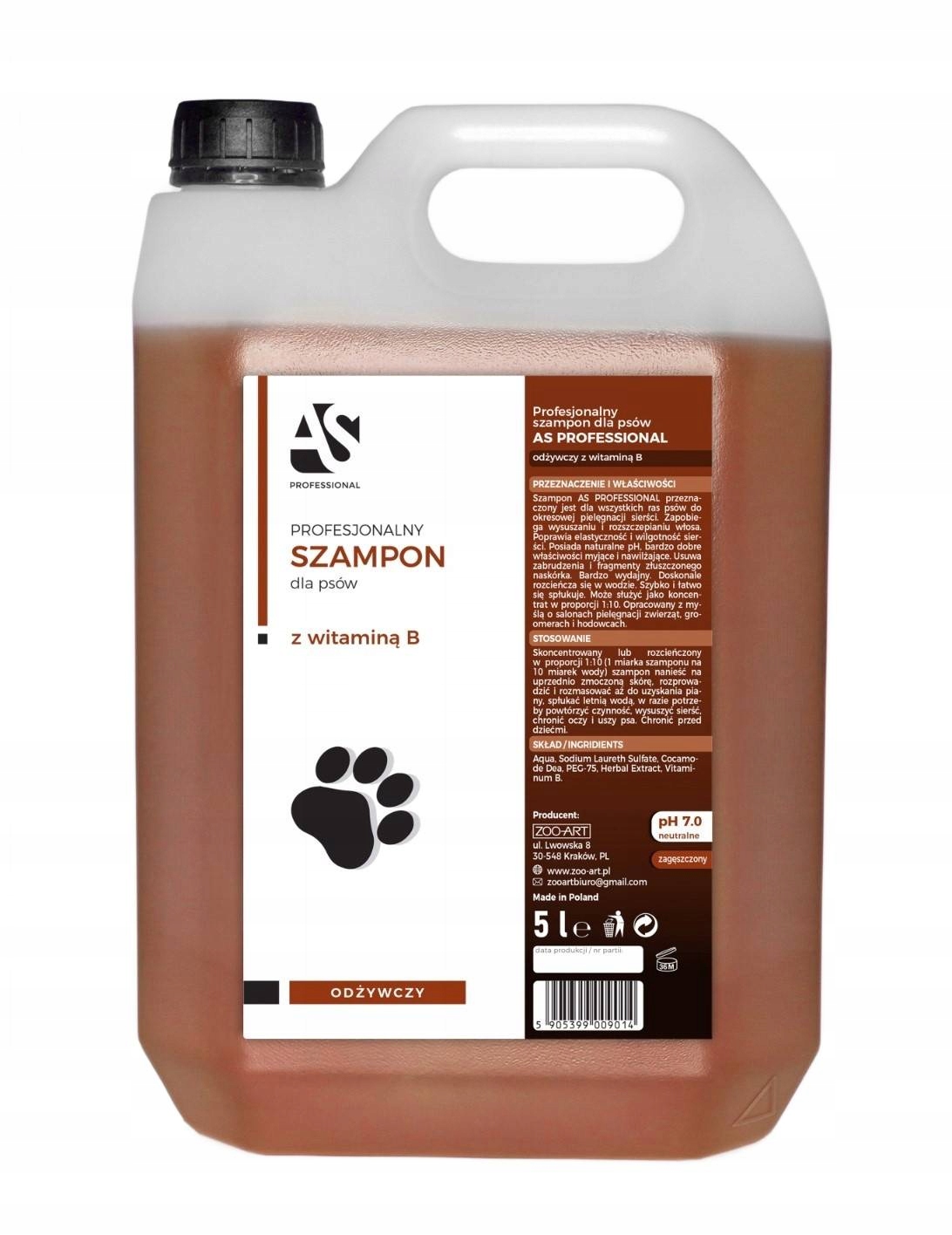 Levně Šampon pro psy Vyživující a hydratační As Professional s Vitamínem B 5000 ml