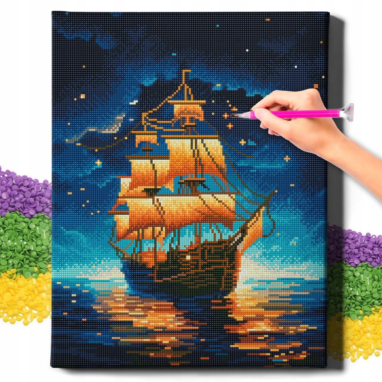 Diamond Painting 5D s Ramou Výšivka Diamantová Velká Mozaika Loď 40x50 cm