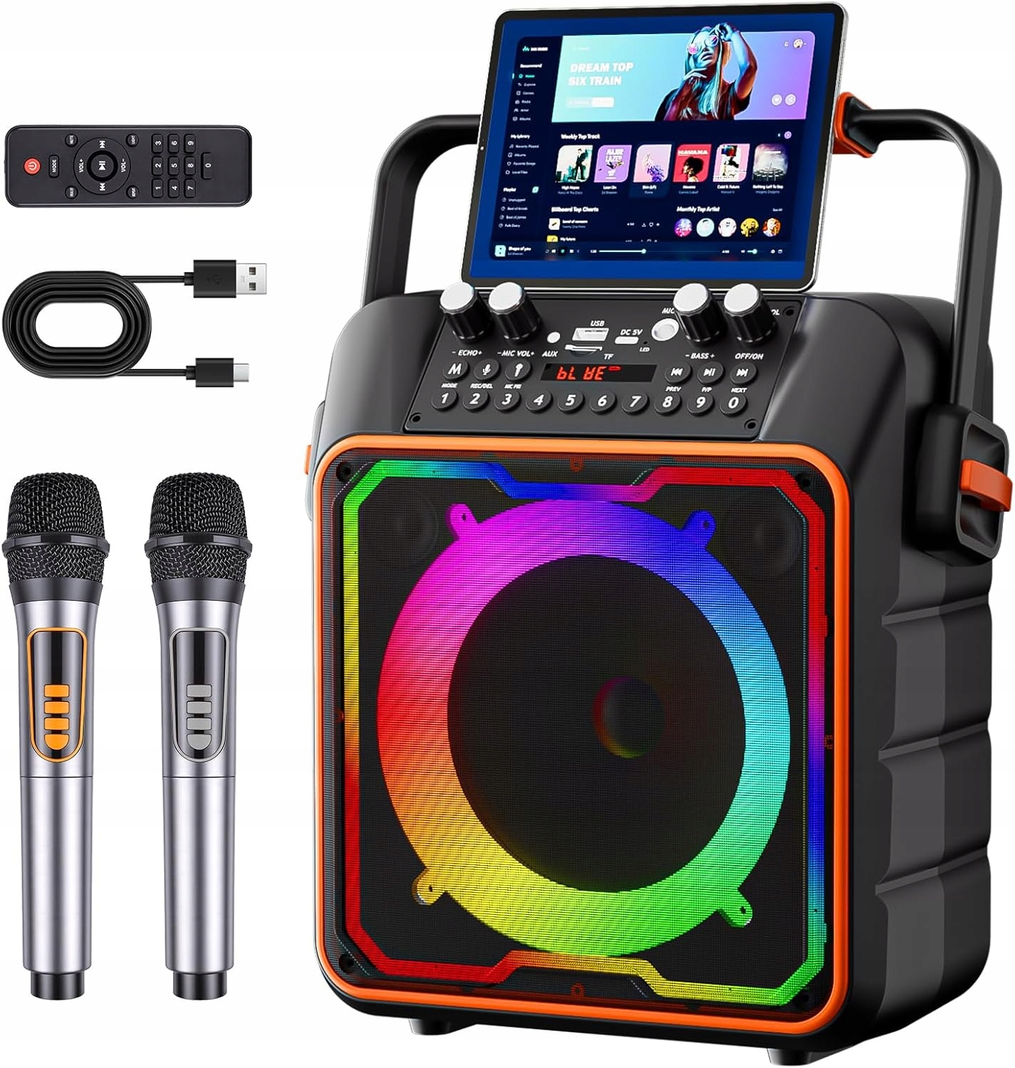 Bezdrátový Reproduktor Bluetooth Glovios Sada Karaoke 2 Mikrofony Boombox