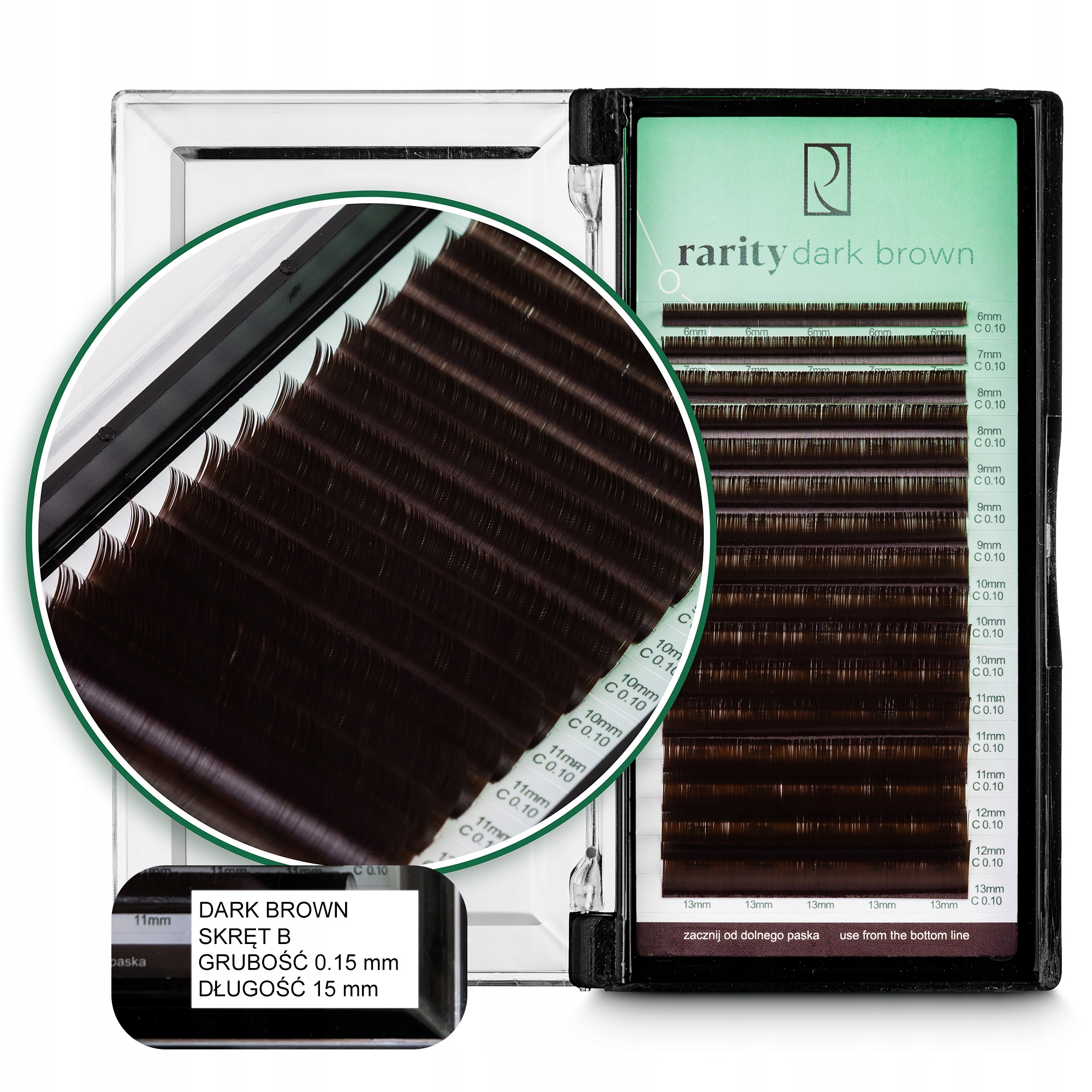 Umělé Řasy Rarity Dark Brown Lashes kroucené B 0,15 mm 15 mm