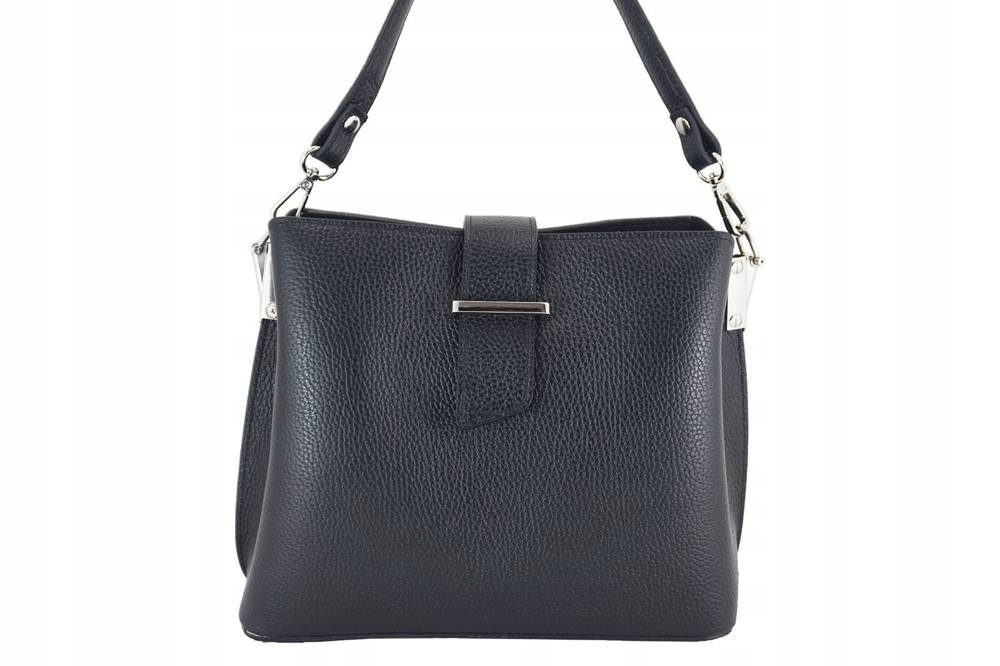 Skórzana shopperka damska na ramię kuferek czarny - Barberini's 752-1