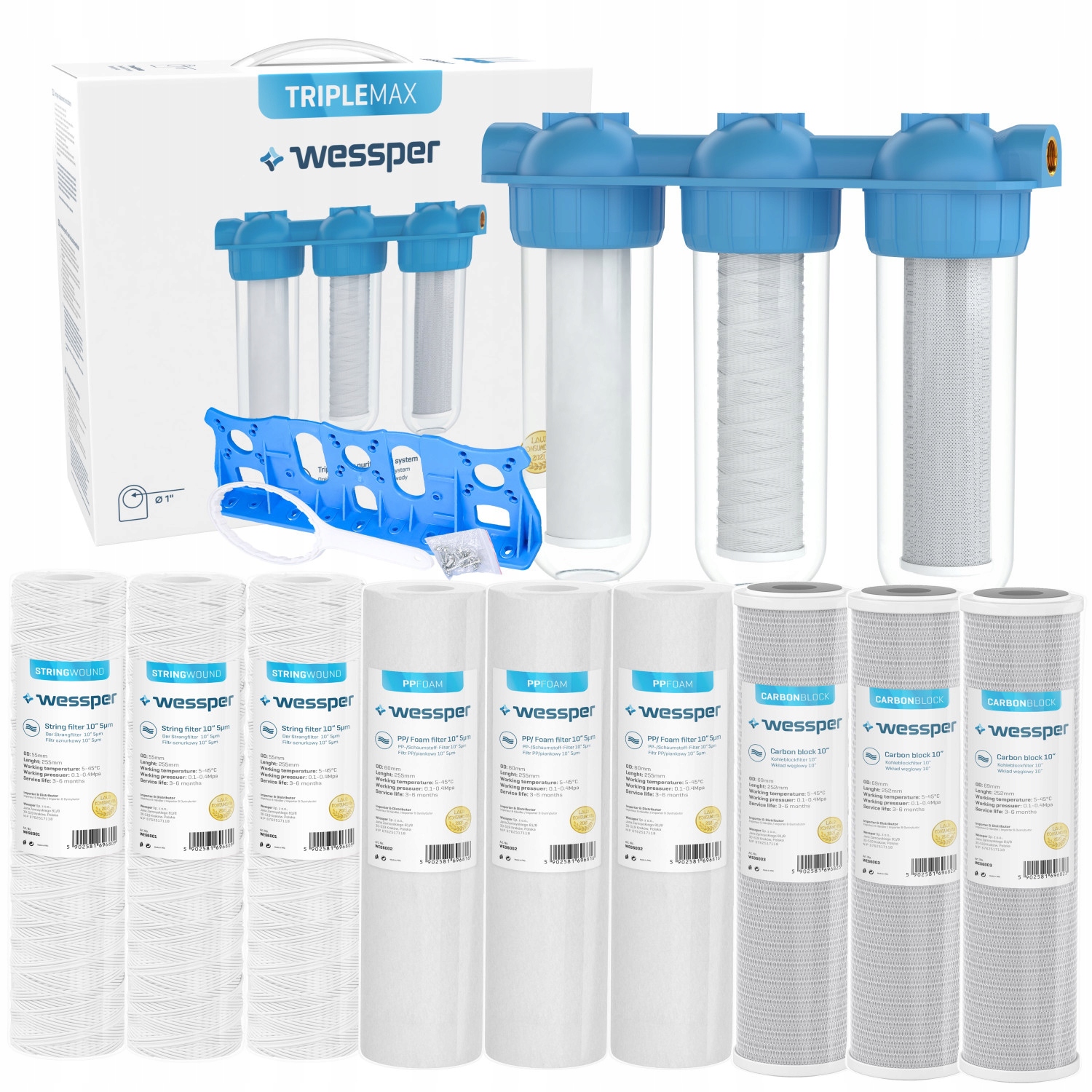 

Filtr Wody Korpus Zestaw 3-STOPNIOWY 1 Cal+filtry