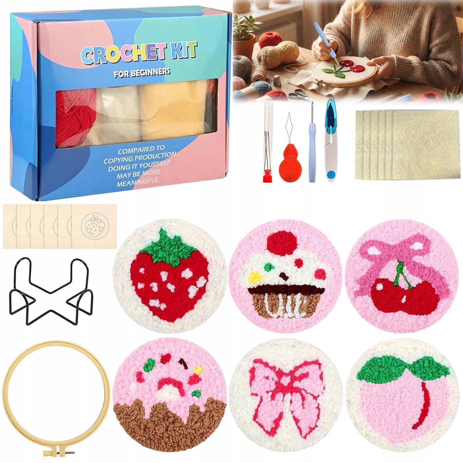 Sada Na Vyšívání S Mulinou A Nitěmi, Diy, Hotové Vzory, 6 Ks