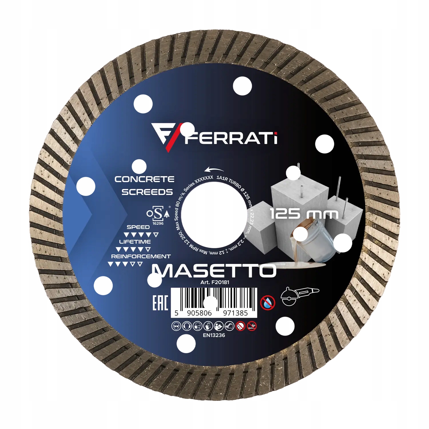 Kotouč na Betonu 125 mm Řezání kamene Cihly Diamantový Ferrati Masetto