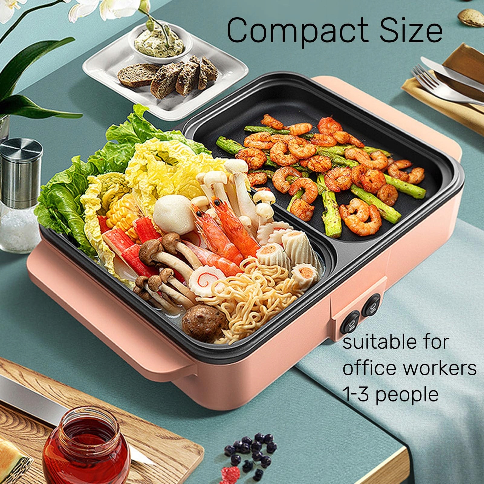 TOPYOND Elektryczny Hot Pot 1200W i Grill BBQ Stół Grill Koreański 2 Osoby — miniatura 3