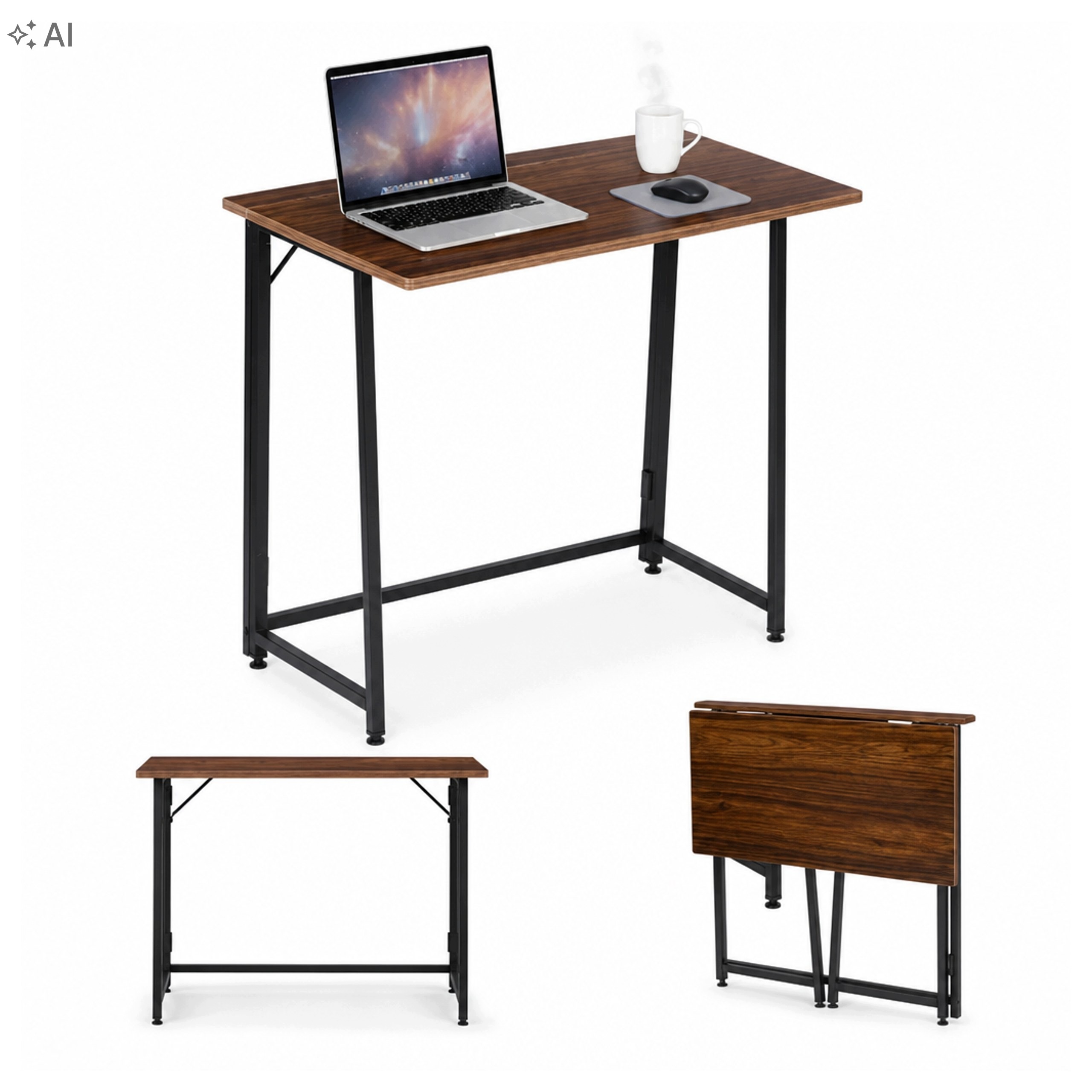 Skládací počítačový stůl 80x45 cm Stolek pod notebook Loft Tmavý ořech