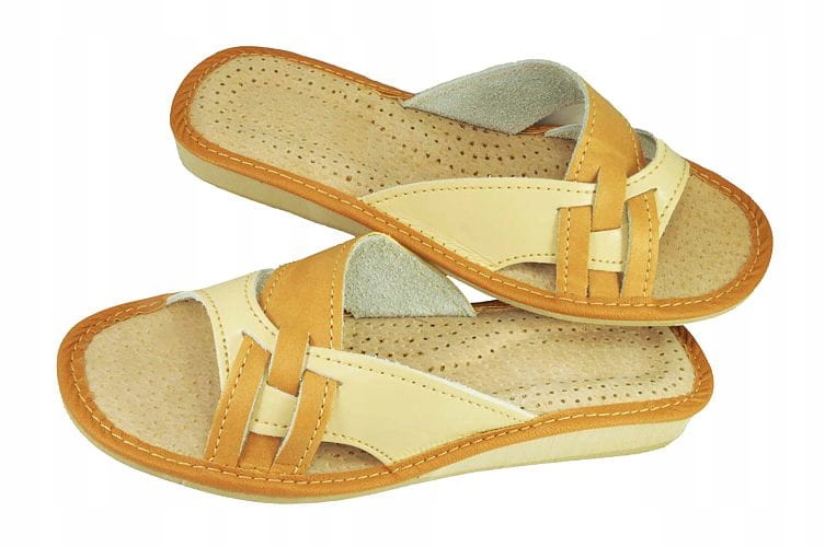 

Kapcie Damskie Skórzane Przeplatane Beż 130 r.35