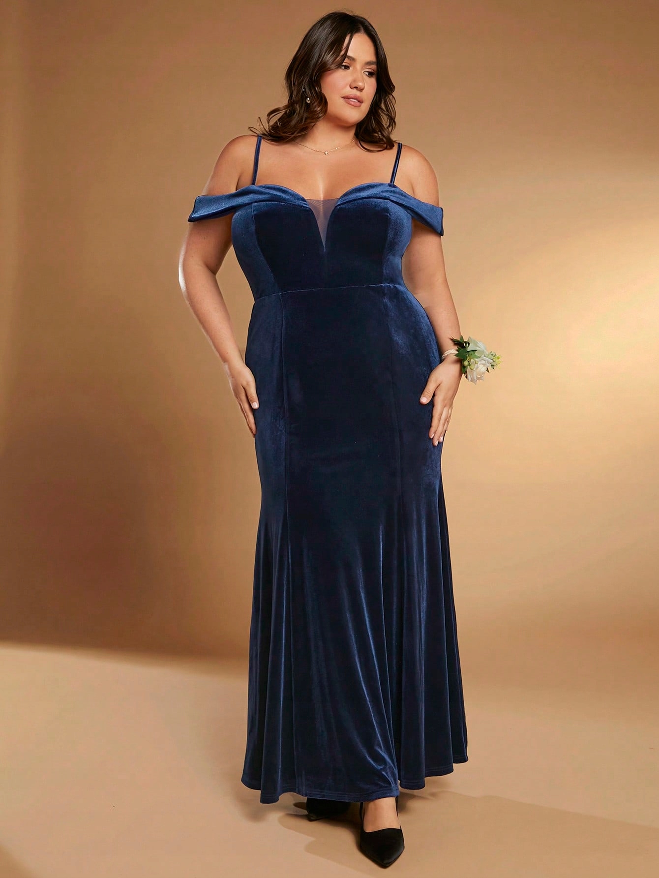 Šaty Maxi Syrena Sametová Velurová Tmavě Modrá Shein XXL 44