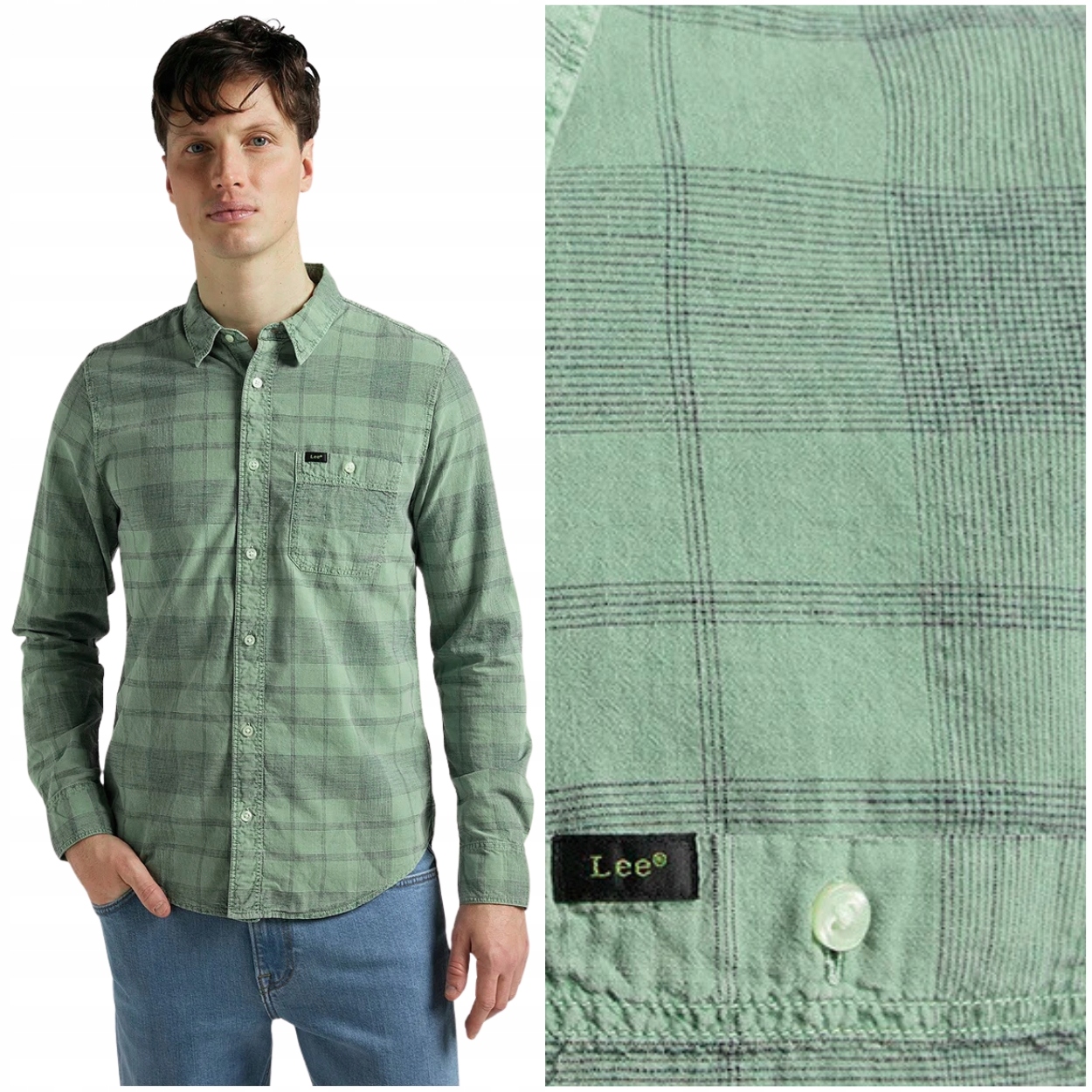 Lee Leesure Shirt BrindleGreen klasická pánská kostkovaná bavlněná košile M