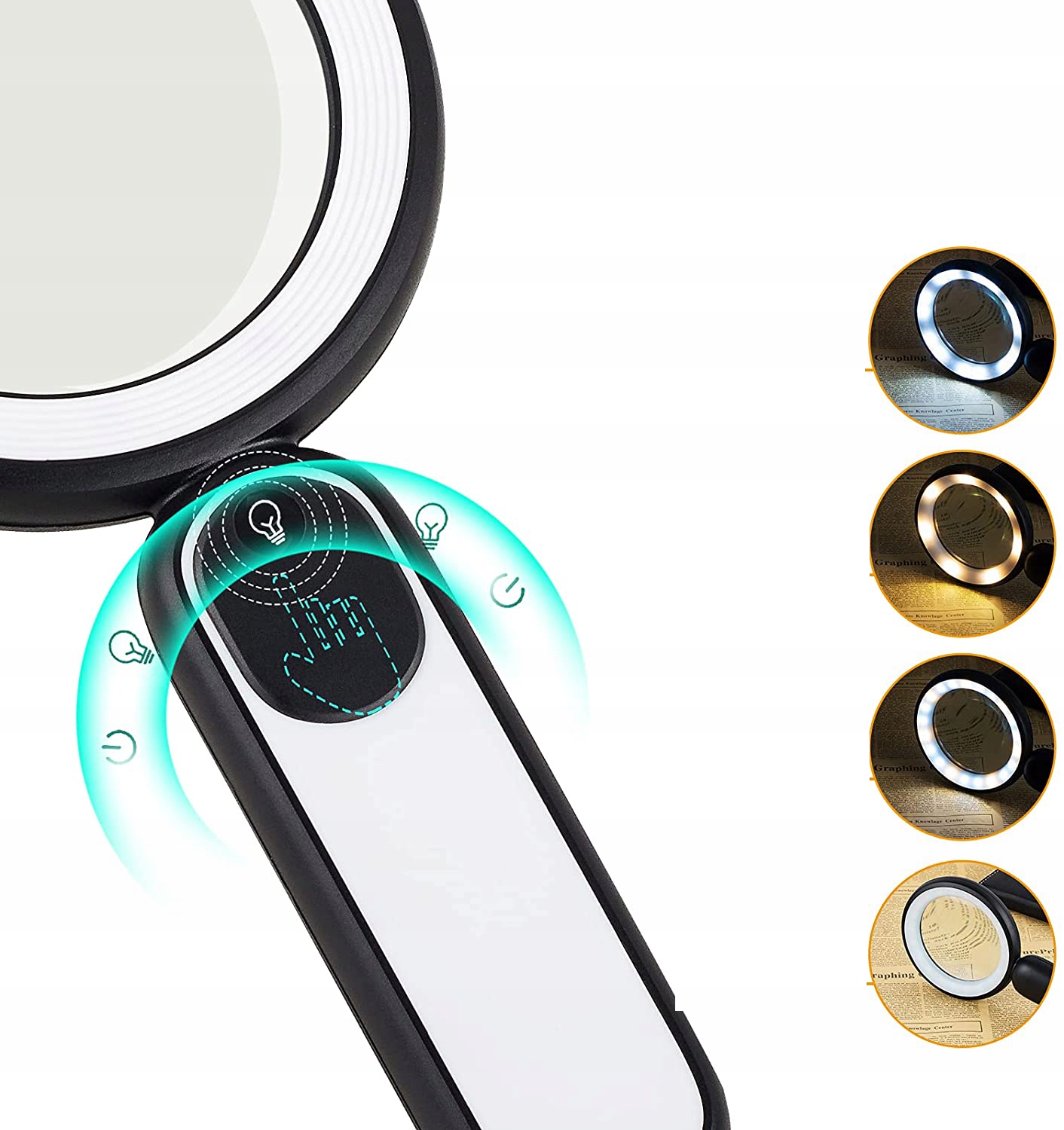 RĘCZNA LUPA 15X Z 21 LED DOTYKOWA 3 TRYBY LEKKIE USB ŁADOWANIE