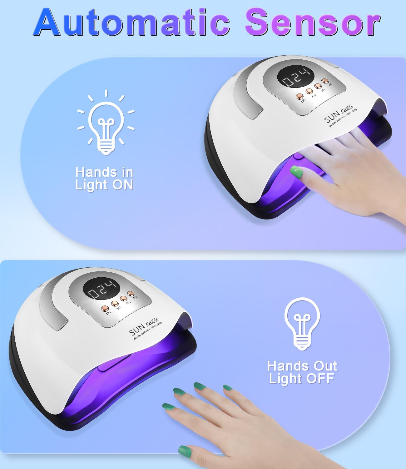 ZAWAER Lampa UV Do Paznokci 380W 81 Diody Czujnik Automatyczny Wyświetlacz — miniatura 3