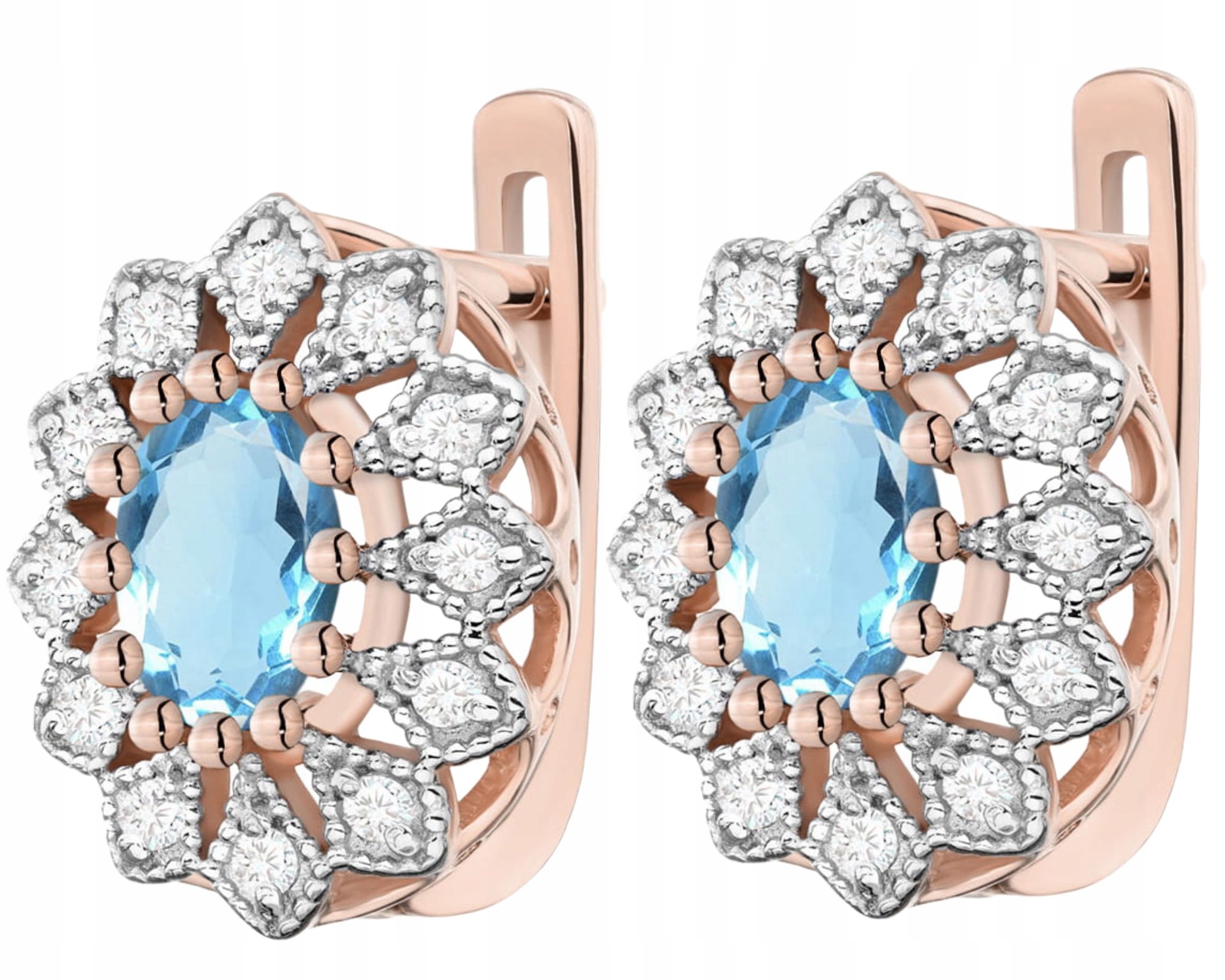 Náušnice Růžové Zlato Diamanty Topaz Zlato 585 Dárek Gravírování