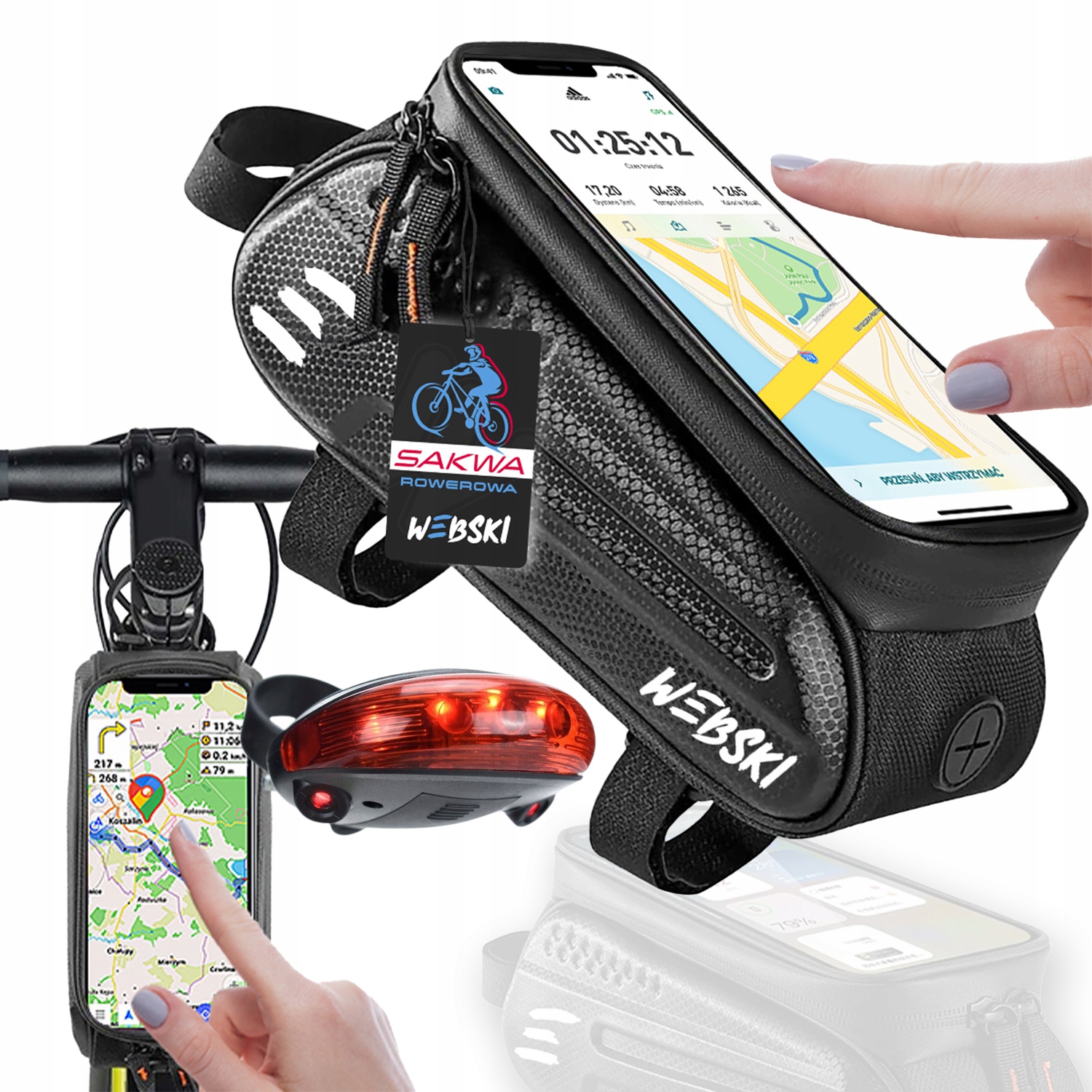 Sakwa na Rower Etui Wodoodporne z Okienkiem Dotykowym +Lampka Rowerowa