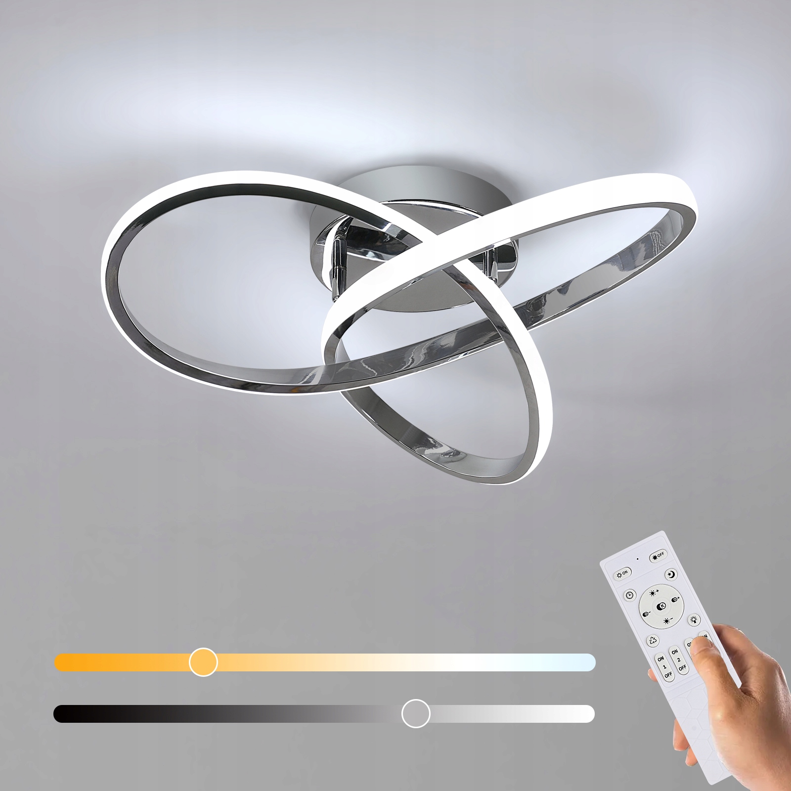 Lampa Sufitowa Led Nowoczesny Żyrandol Srebro Z Pilotem 36W Do Sypialni