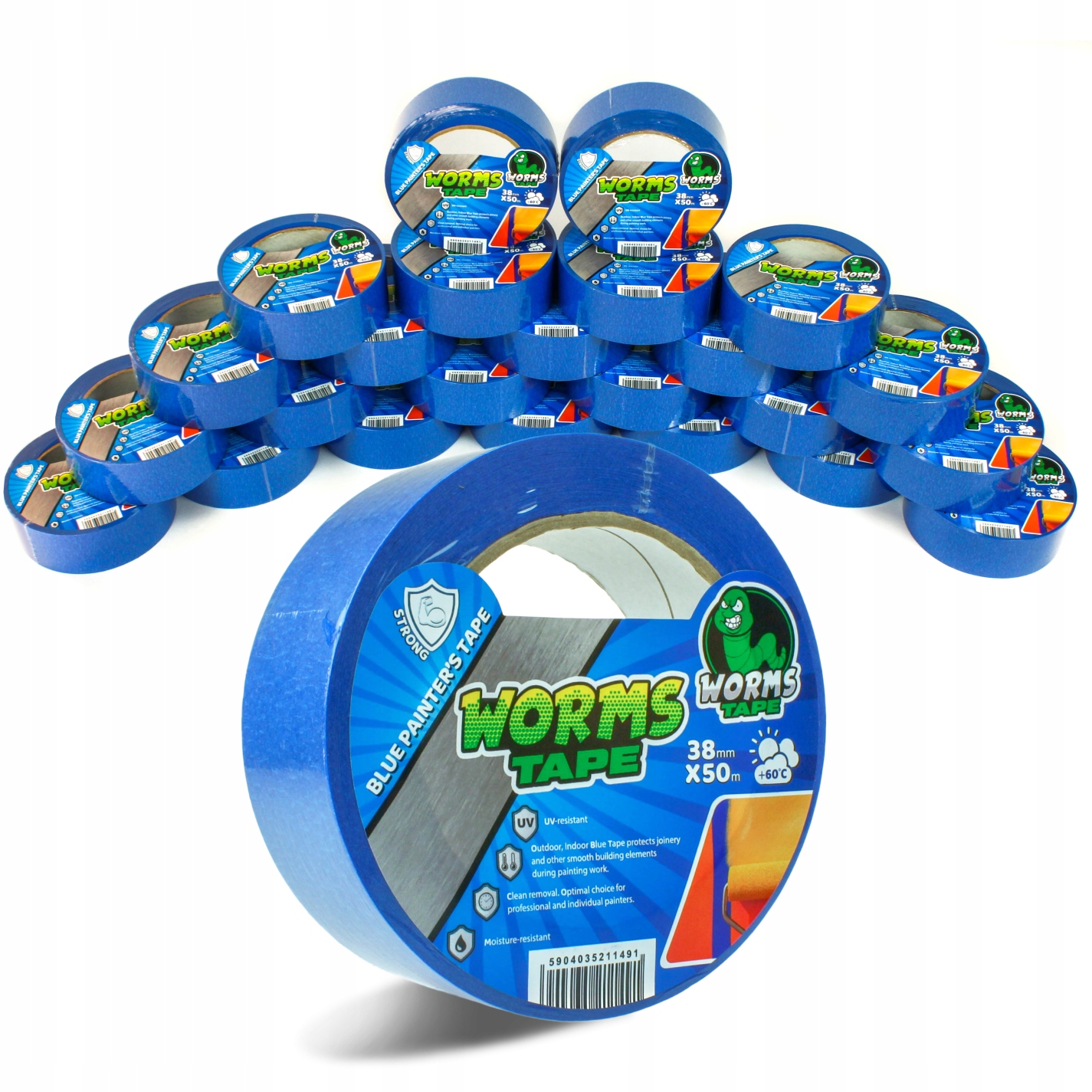 Worms Tape Maliarska Páska Modrá 38 mm 50 m 24 ks