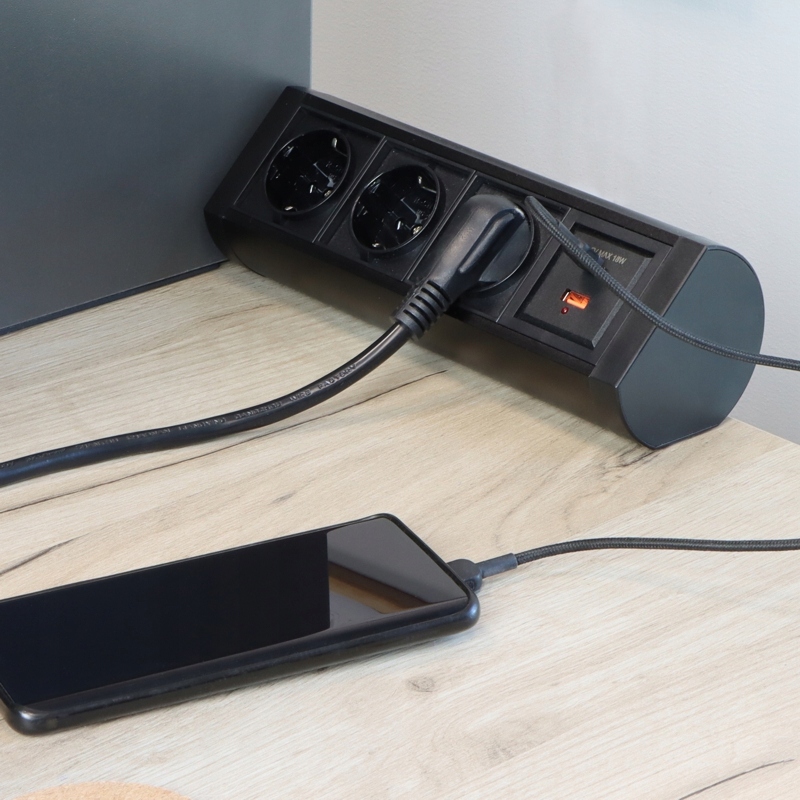 Gniazdo Listwa Przedłużacz Elektryczne Usb blatowe Design Light czarny