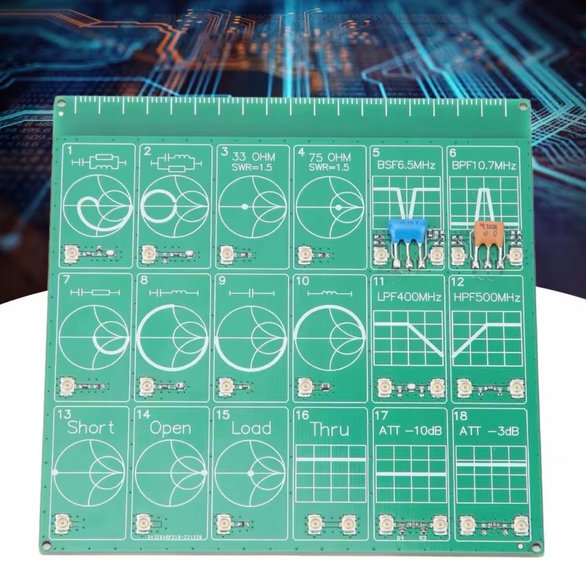 Płytka testowa Rf Demo Kit do nanoVNA 18 pól pomiarowych 2 kable Sma