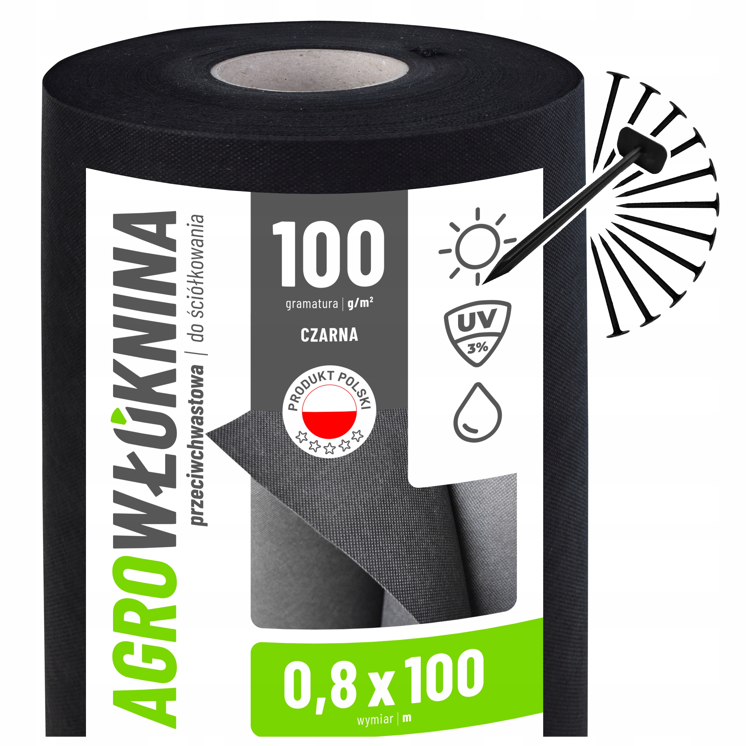 Agrowłóknina Czarna Antychwastowa 0,8X100M Agrotkanina Gruba 100G Szpilki