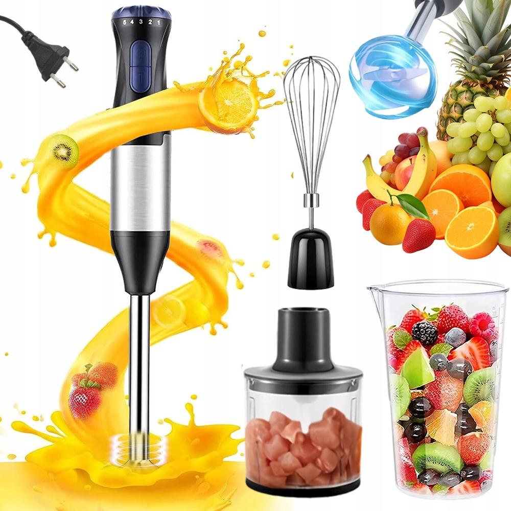 Výkonný Ruční Mixér, Multifunkční Mixér 1000W 4V1 Stříbrný Černý