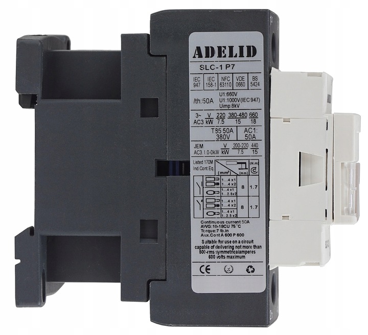 STYCZNIK LC1 D50E7 (22kW 25A) CEWKA 48V AC PRZEKAŹNIK Marka Adelid