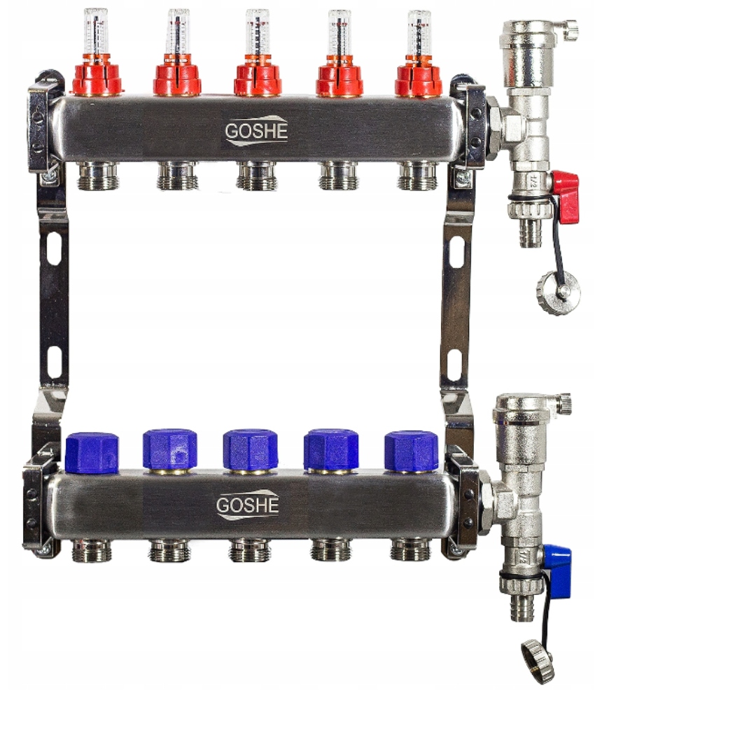 ROZDZIELACZ DO PODŁOGÓWKI OGRZEWANIA PODŁOGOWEGO 5 SEKCJI OBWODÓW STAL INOX