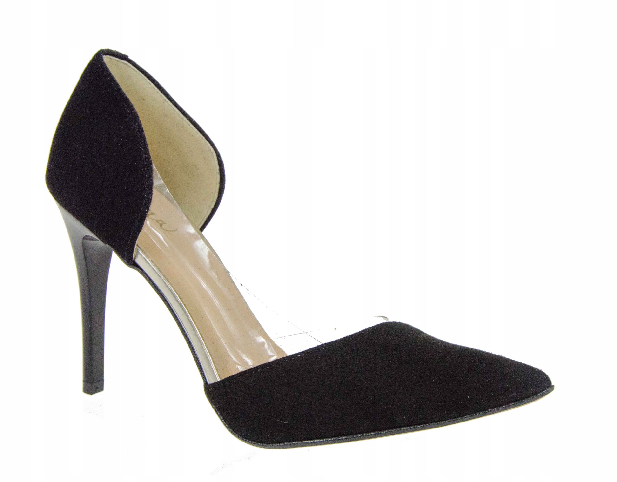 LaRoni E767 Podpatky Lodičky Kůže Semiš Černé