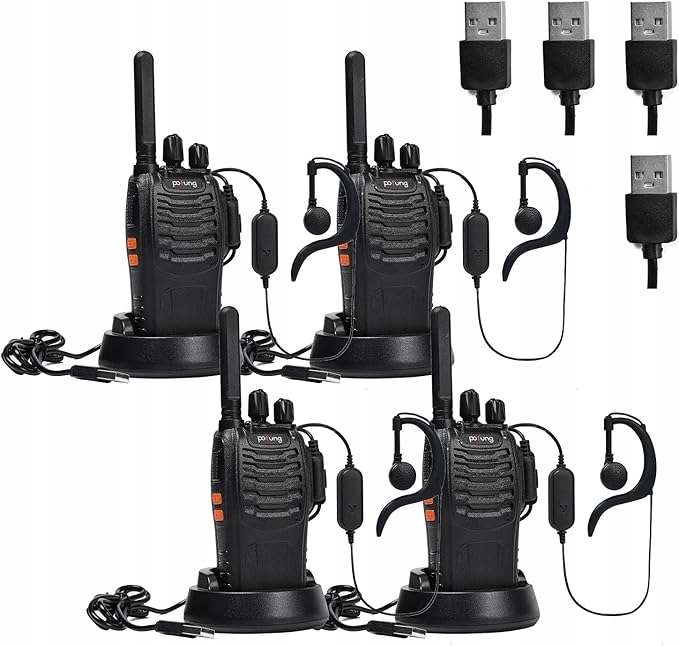 Vysílačka s 16 kanály Walkie Talkie, sada 4 ks, černá