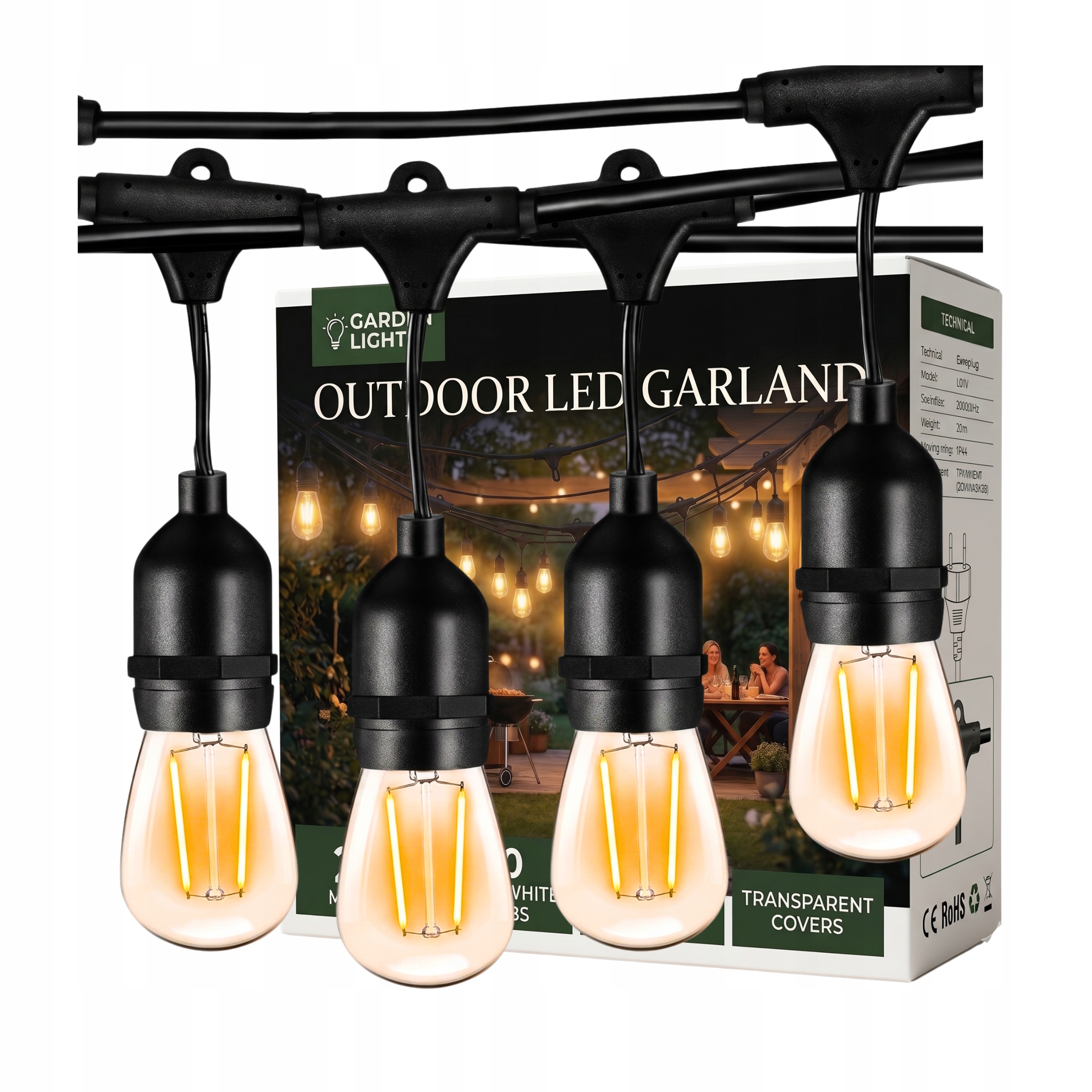 Zahradní girlanda Světelný řetěz 20 m Led osvětlení zahrady Nálada