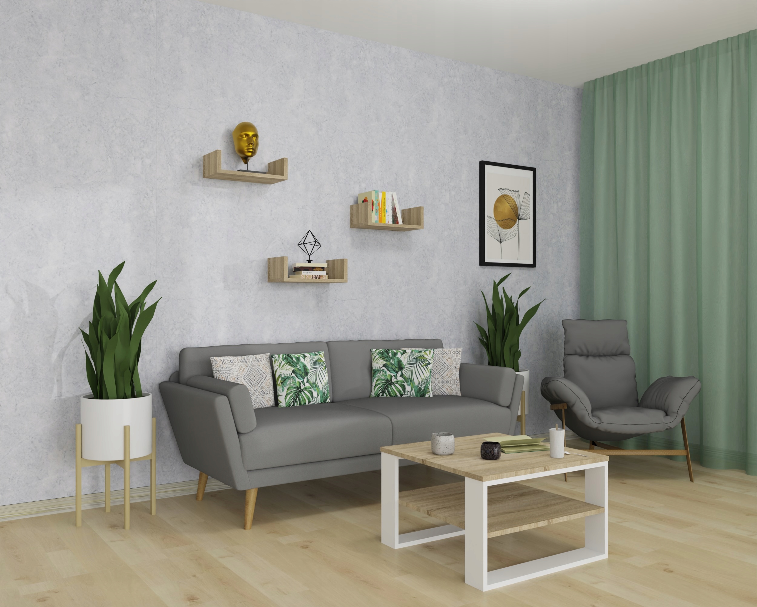 Półka wisząca ścienna do salonu zestaw 2 półek na książki 2x40cm dąb sonoma EAN (GTIN) 5905476880857