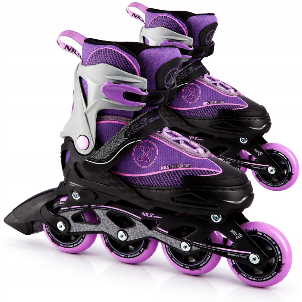 Rolki Regulowane Łyżworolki Rekreacyjne Kauczukowe Nils Fioletowe 35-38