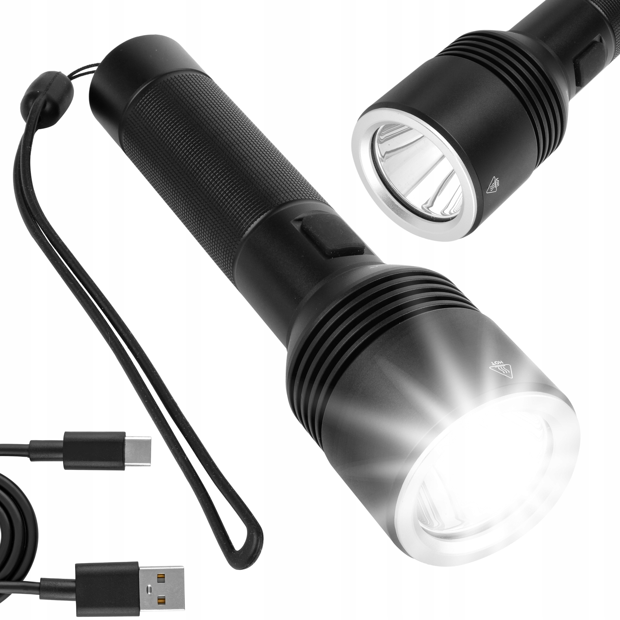 Latarka Led akumulatorowa mocna na Usb C taktyczna