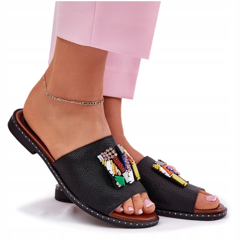 Nazouváky Plochý Podpatek Ozdoba Černá 41