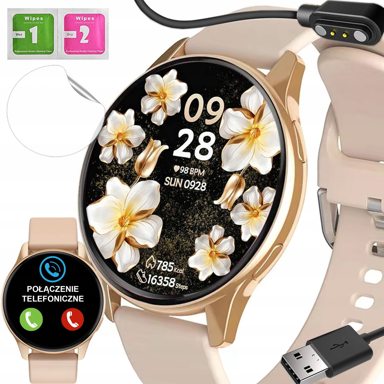 Smartwatch zegarek damski rozmowy sms kcal pusometr Bluetooth Call WATCHSm