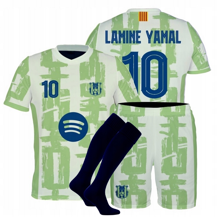 Yamal strój piłkarski komplet sportowy koszulka spodenki getry 146