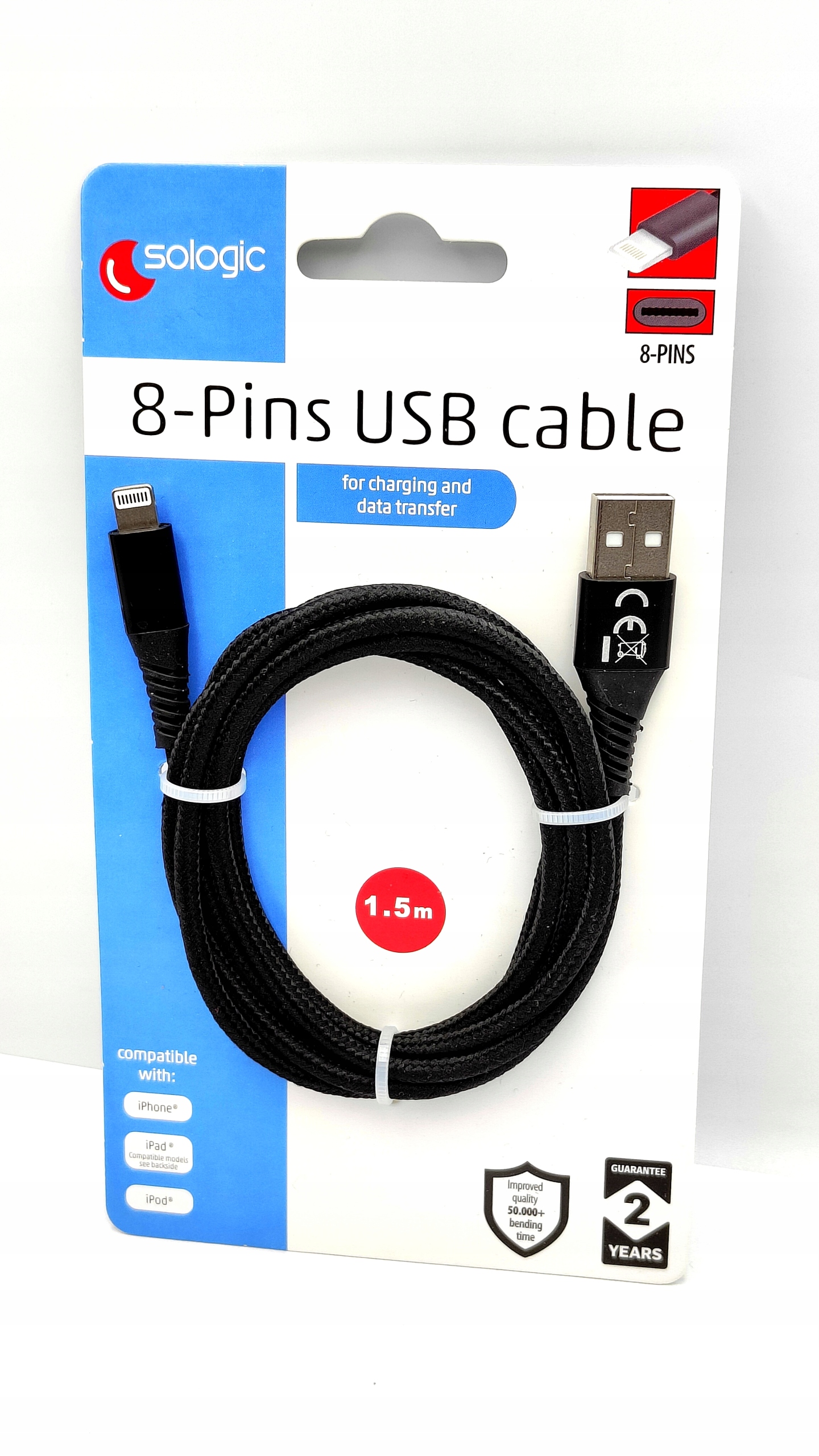 Kabel USB 8-pin Apple Lighting 1,5m Sologic czarny - Sklep, Opinie, Cena w  Allegro.pl