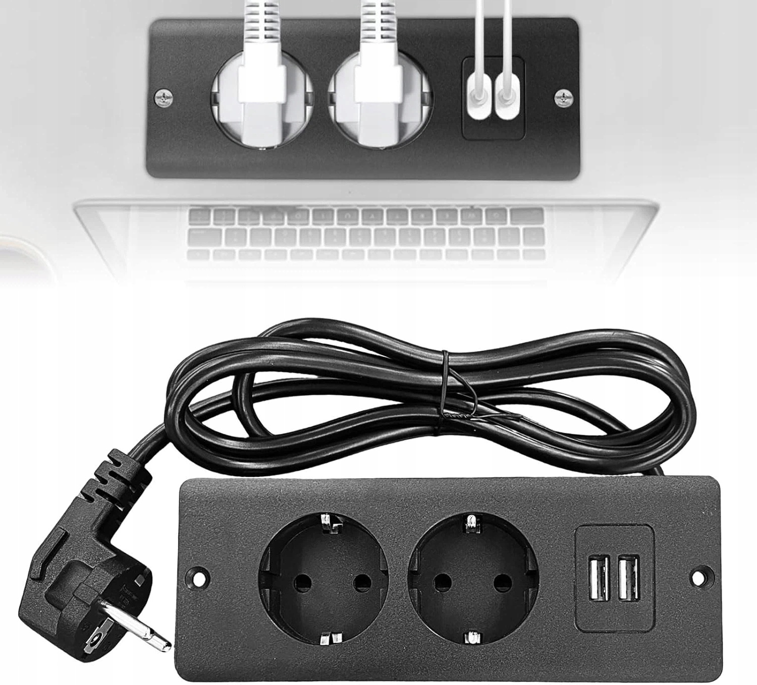 Gniazdo Wtykowe Do Zabudowy Z Usb 2 Gniazda 2USB Przełącznik Kabel 1.5m