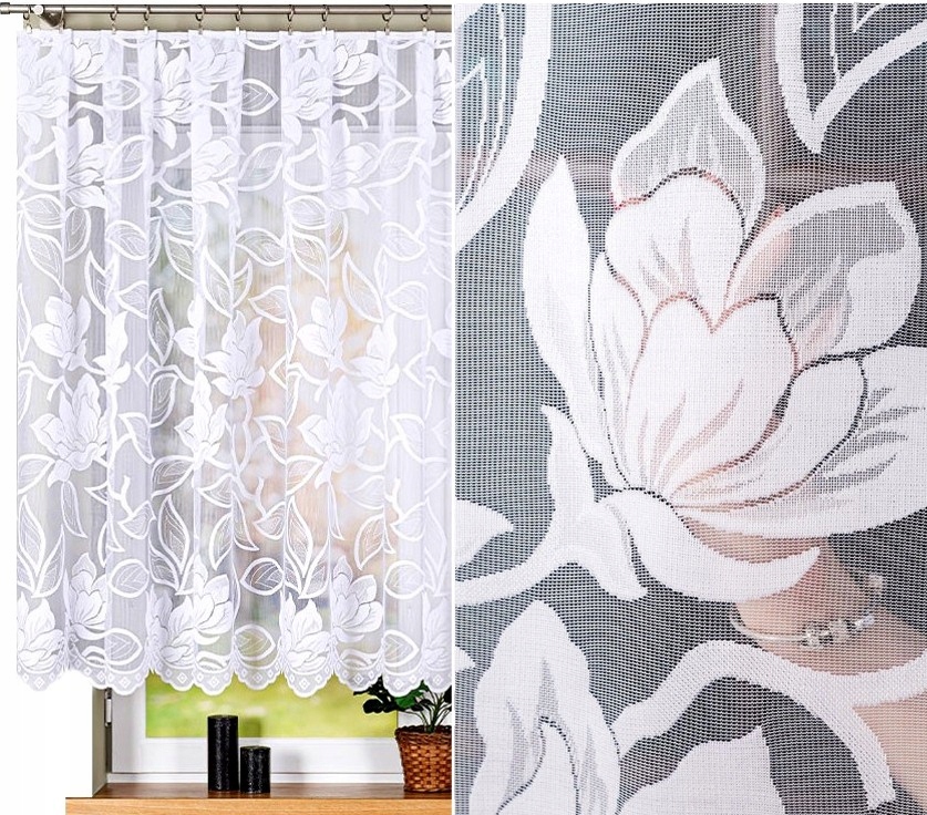 Záclona vzor 023338, 500 x 140 cm, jednoduchá s květinami (s lemováním)