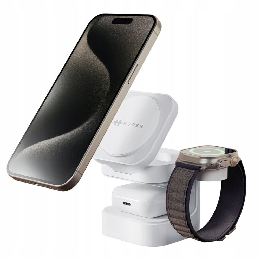Hyper HyperJuice Qi2 3-in-1 Magnetic Charging Stand White HJ3320WHGL