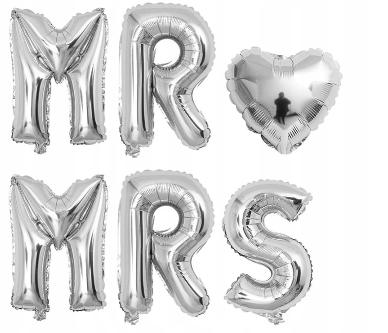 

Balony srebrne foliowe Mrs I Mr dekoracja weselna