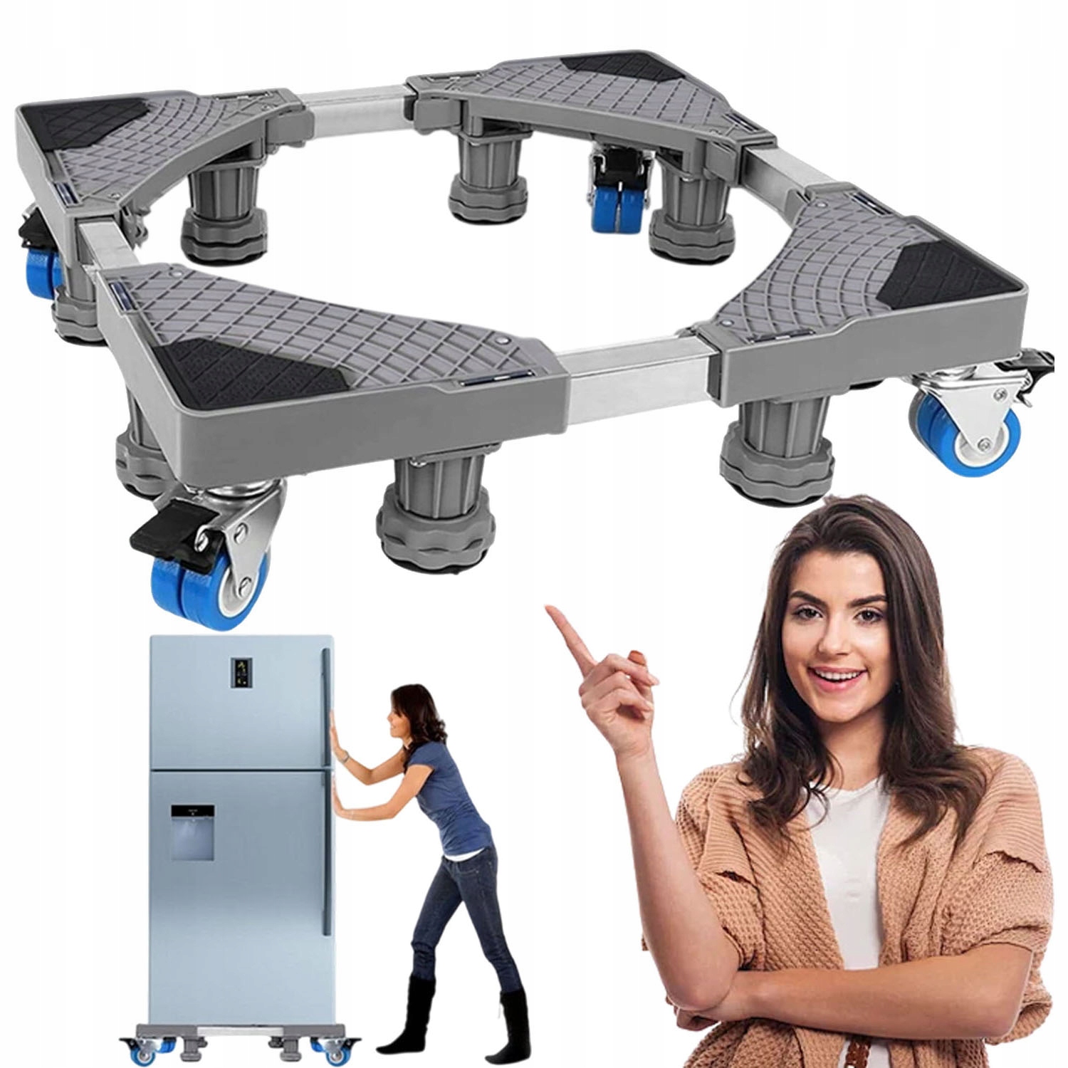 Stojak Podkładka Pod Z 4 Kółkami Do Pralki Lodówki 42-66CM Do 250KG Szary