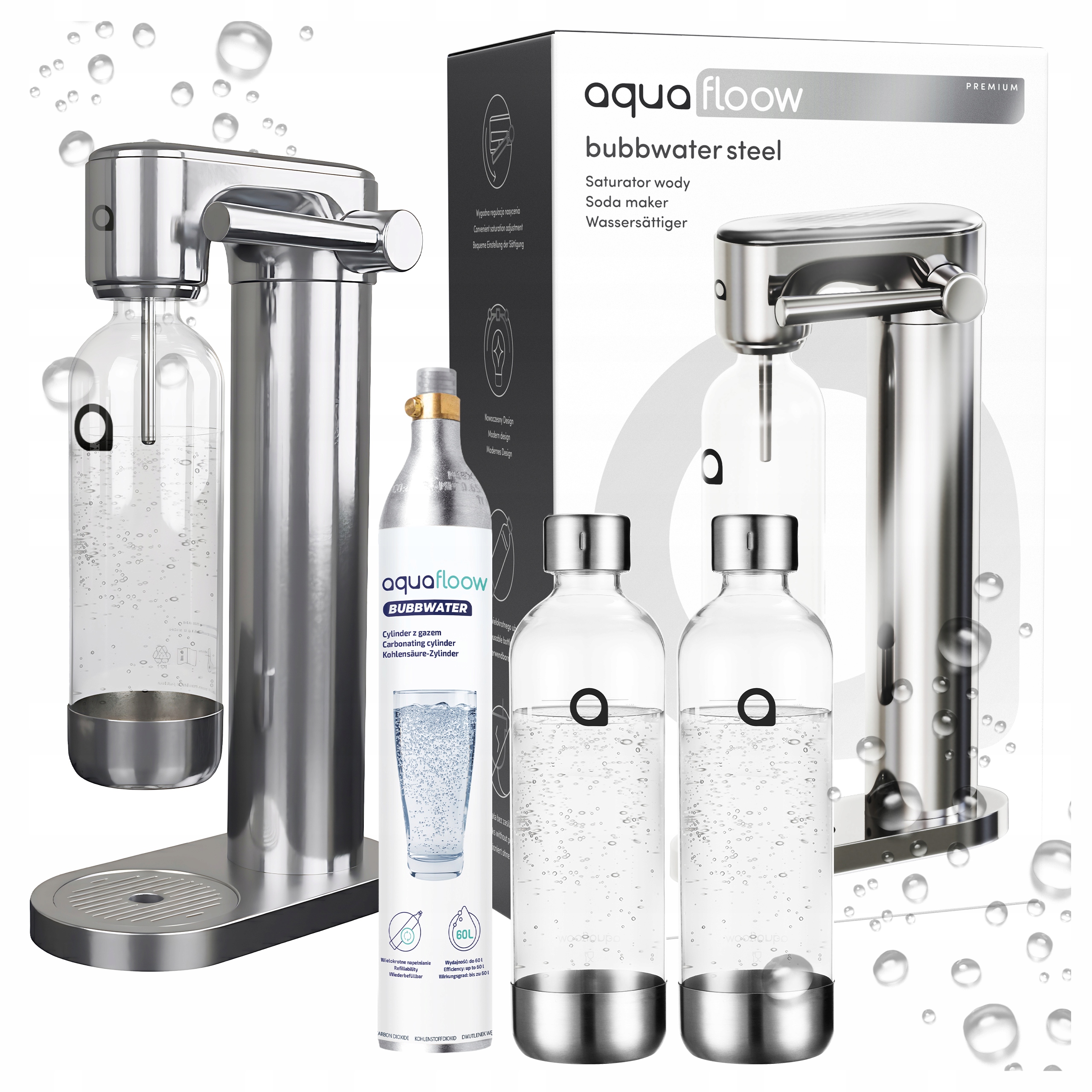 Výrobník Sody, Sifon Na Perlivou Vodu Cylinder CO2 Náboj 2X Plastová Láhev 0,8L