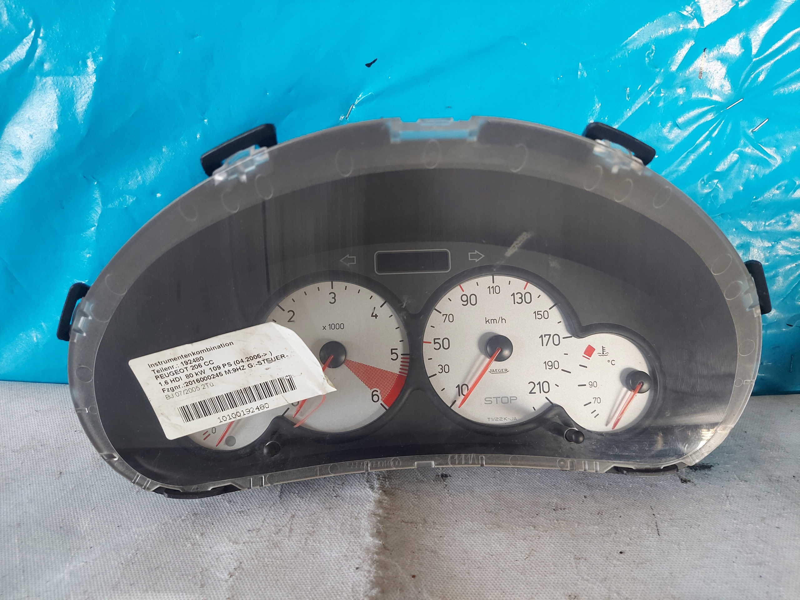 dials clock PEUGEOT 206 1.6 HDI 9656696280