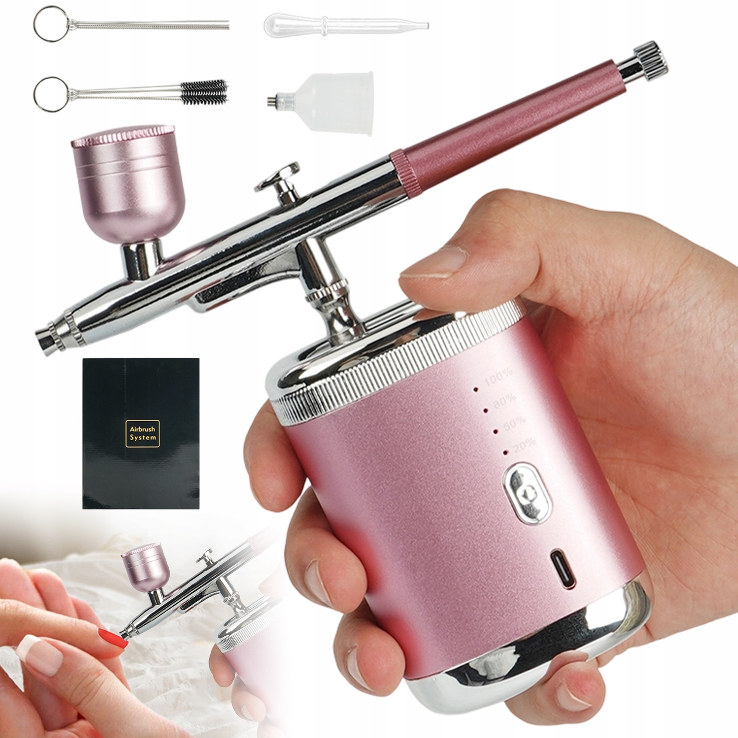 Vstřikovač Kyslíkového Spreje Aerograf Zvlhčující Jednotná Atomizace Růžový