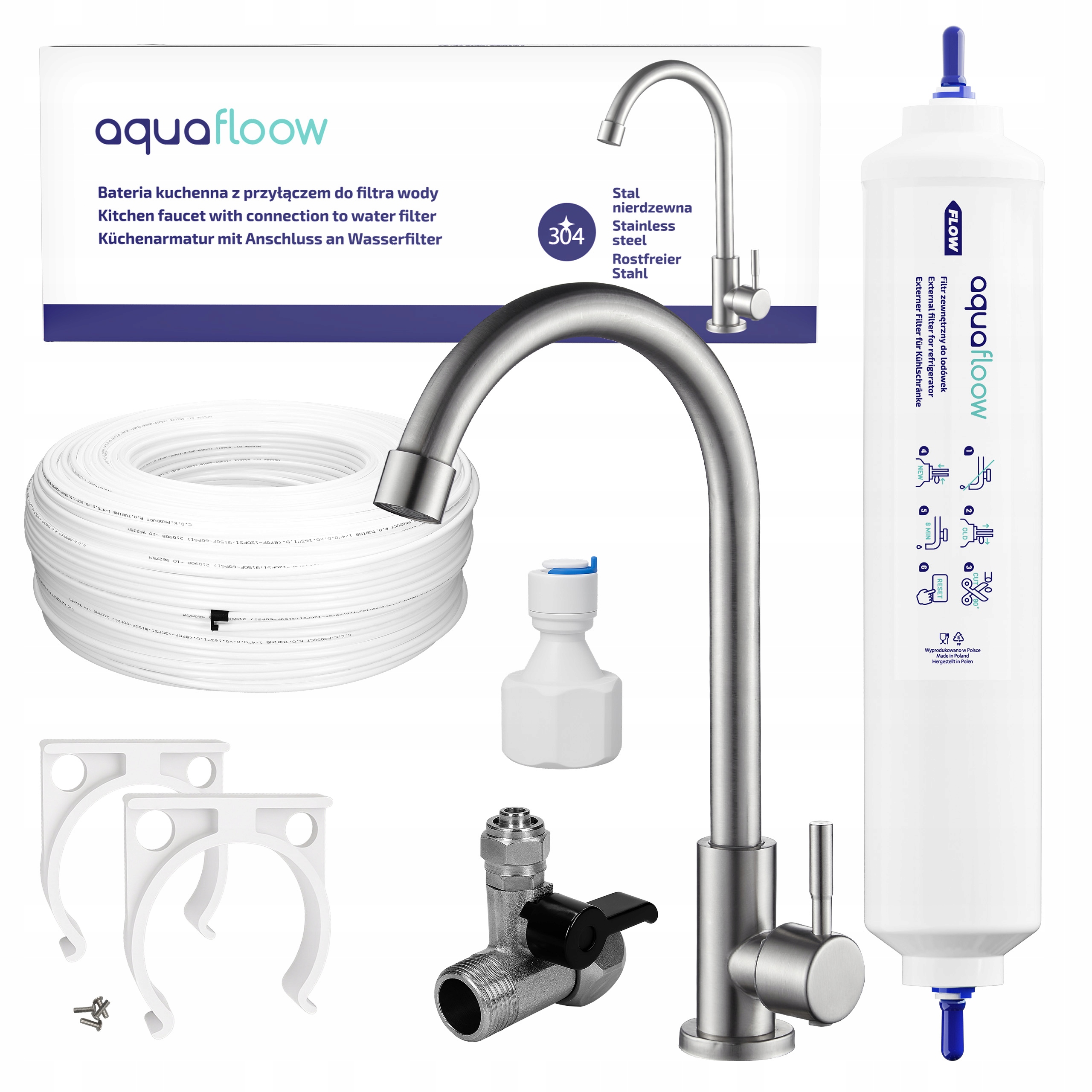System filtrujący podzlewowy Aquafloow kran bateria do wody Komplet Zestaw