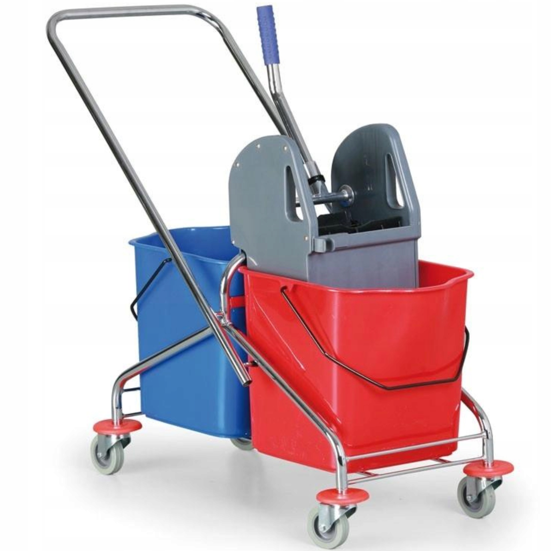 Wózek do sprzątania dwuwiaderkowy stelaż chromowany 2x23L z prasą HIGI24