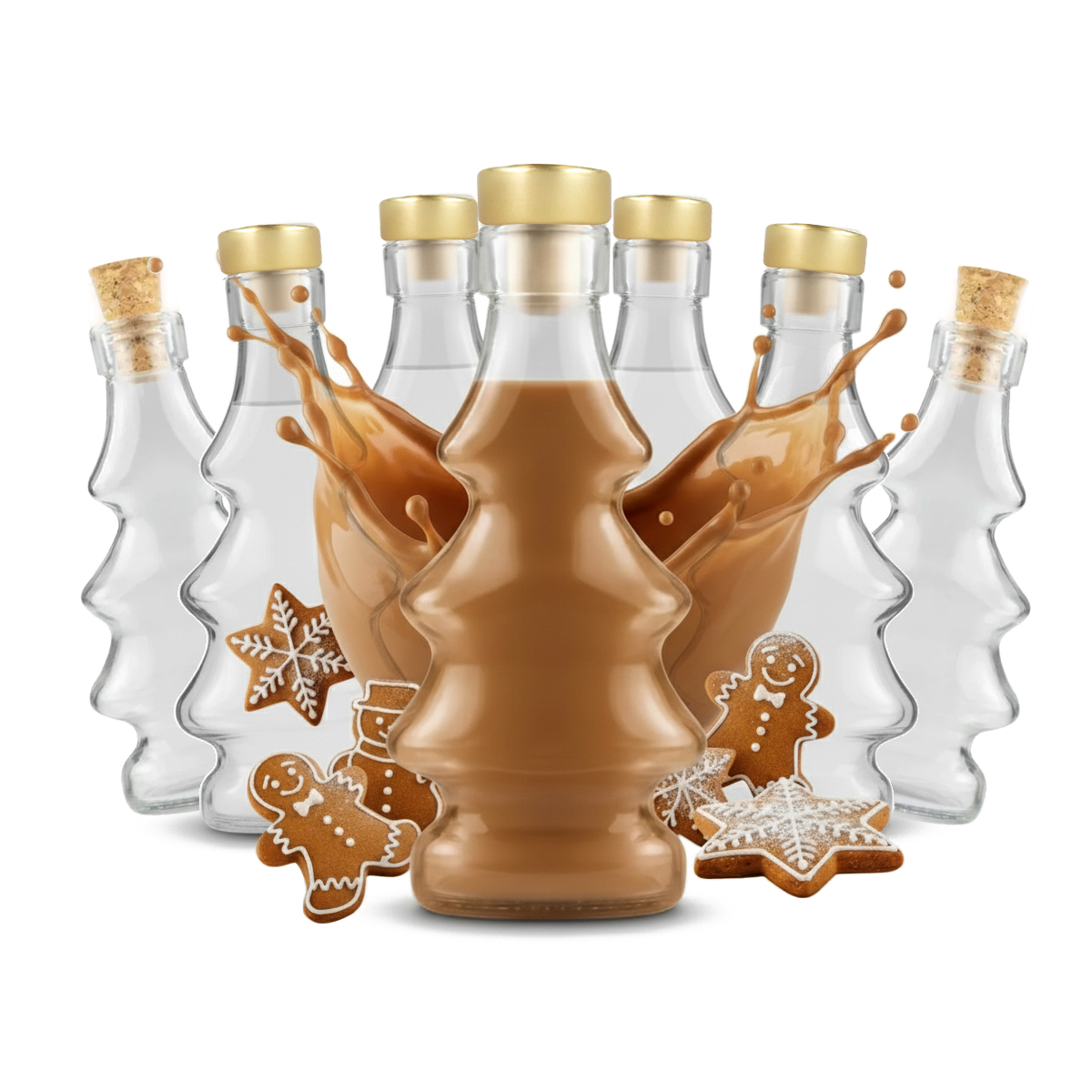 20 x Skleněné Láhve Vánoční Stromek 3D 100 ml Láhev Na Sirup Džus Sváteční Dekorace