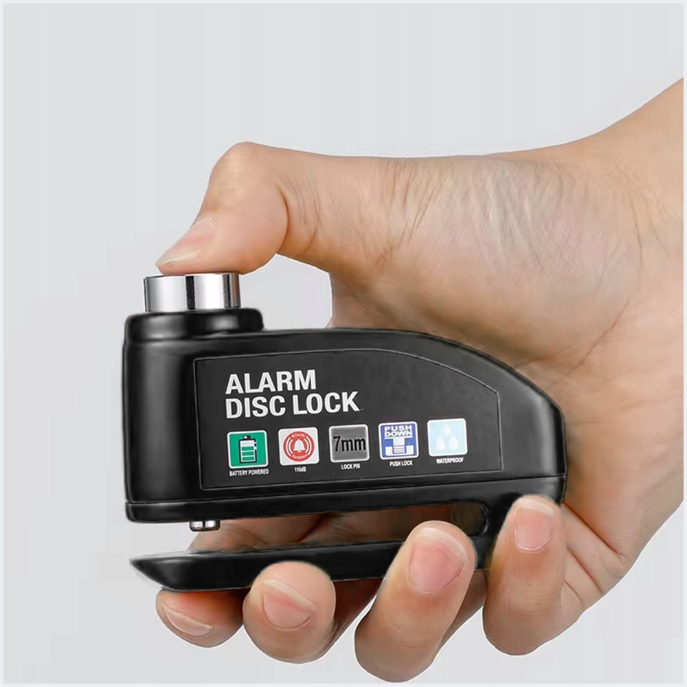 BLOKADA ROWEROWA ALARM ZAPIĘCIE NA TARCZĘ HAMULCOWĄ ROWER KOŁO ZĘBATE 110dB Rodzaj alarm