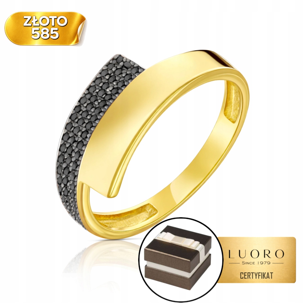 Prstýnek 585 14K S Černými Kameny Šířka 2,4 MM R18